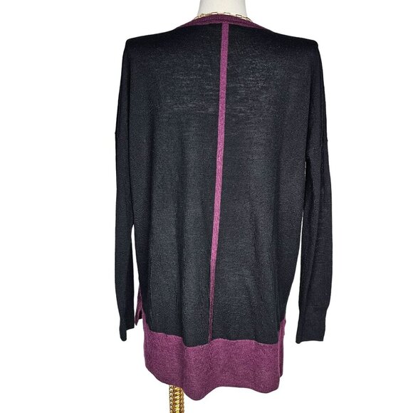 Madewell Merino Wool Sweatshirt Hi Low Hem Colorblock Purple Black Women Size XS - Picture 2 of 7